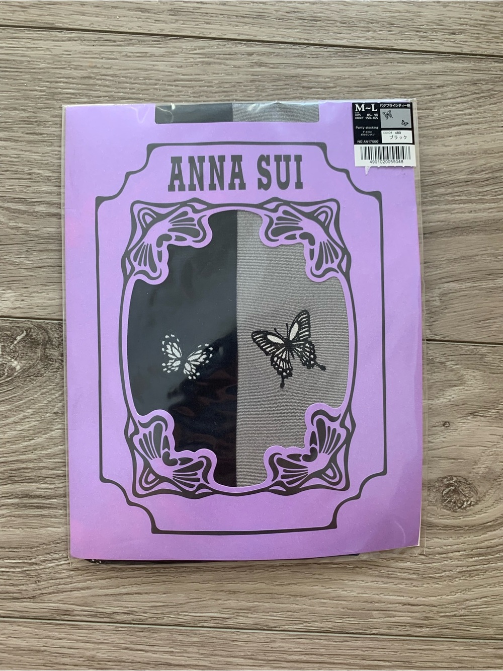 Anna Sui Butterfly Pattern Tights Nylons Pantyhose Black M-L NWT